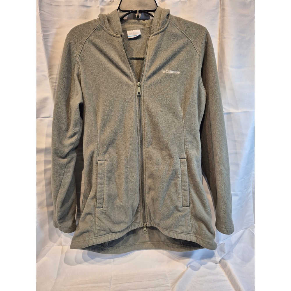 Columbia Womens Sage Green Full Zip Fleece Hoodie Jacket Cinched Back Size M‎